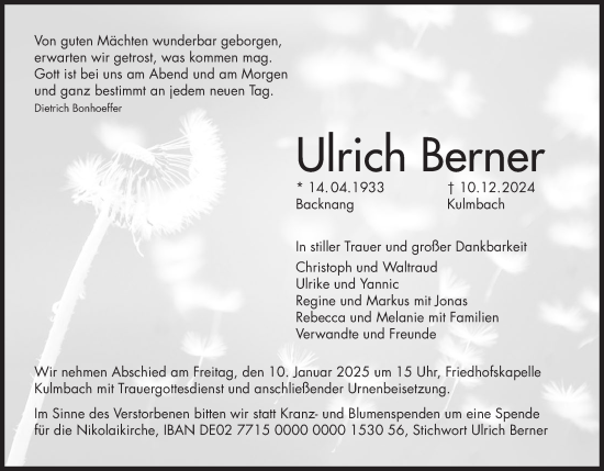 Anzeige von Ulrich Berner von MGO