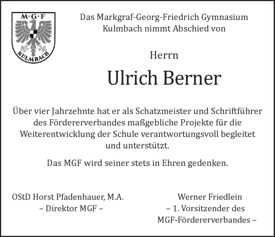 Anzeige von Ulrich Berner von MGO