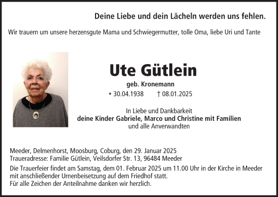 Anzeige von Ute Gütlein von MGO