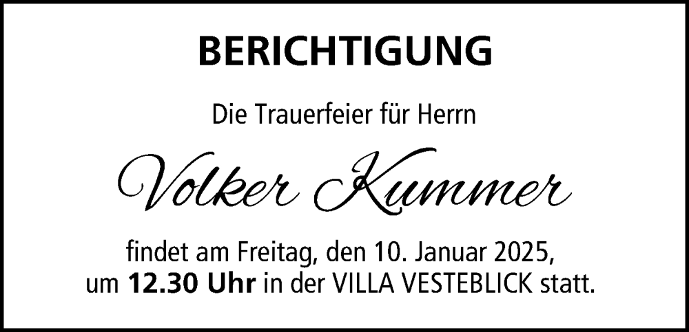  Traueranzeige für Volker Kummer vom 08.01.2025 aus MGO