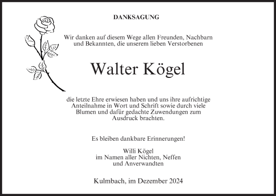 Anzeige von Walter Kögel von MGO