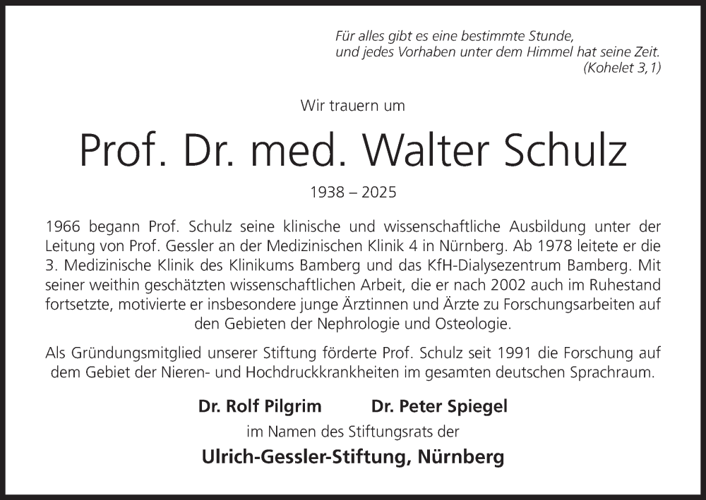  Traueranzeige für Walter Schulz vom 18.01.2025 aus MGO