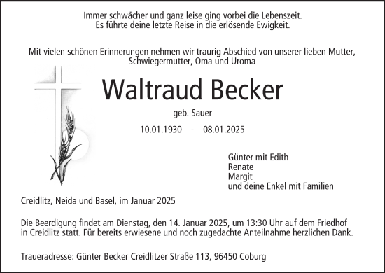Anzeige von Waltraud Becker von MGO