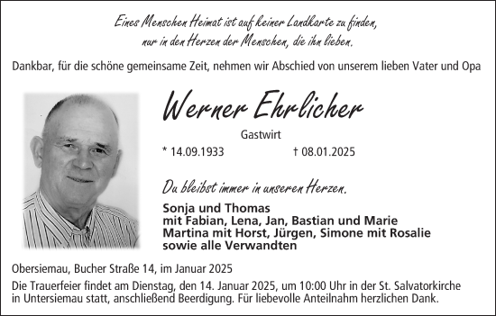 Anzeige von Werner Ehrlicher von MGO