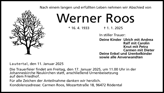 Anzeige von Werner Roos von MGO