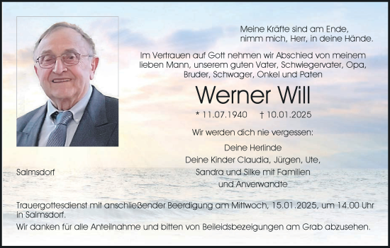 Anzeige von Werner Will von MGO