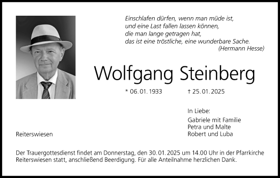 Anzeige von Wolfgang Steinberg von MGO