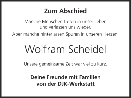 Anzeige von Wolfram Scheidel von MGO