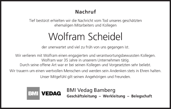 Anzeige von Wolfram Scheidel von MGO