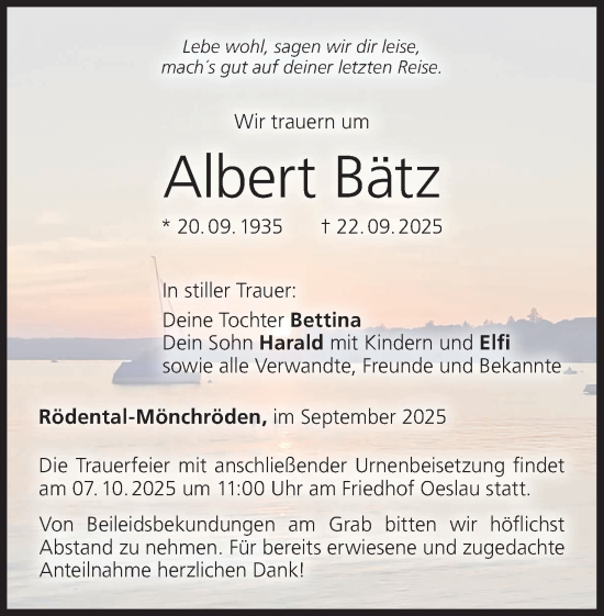 Anzeige von Albert Bätz von MGO