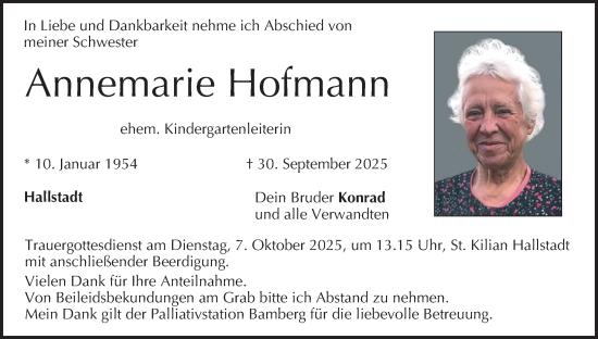 Anzeige von Annemarie Hofmann von MGO