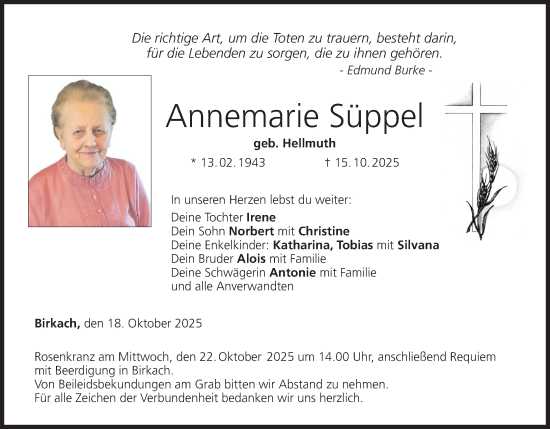 Anzeige von Annemarie Süppel von MGO