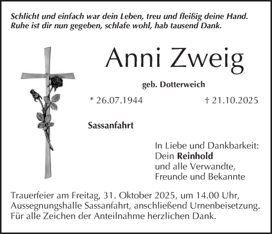 Anzeige von Anni Zweig von MGO