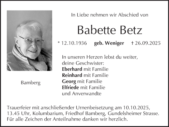 Anzeige von Babette Betz von MGO