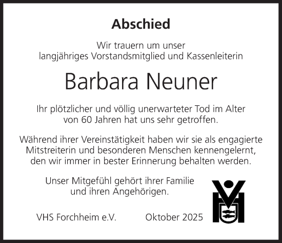Anzeige von Barbara Neuner von MGO