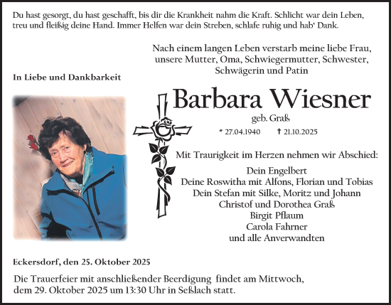 Anzeige von Barbara Wiesner von MGO
