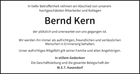 Anzeige von Bernd Kern von MGO
