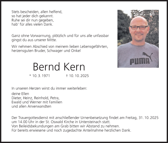 Anzeige von Bernd Kern von MGO