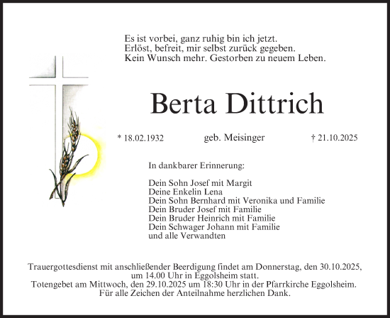 Anzeige von Berta Dittrich von MGO