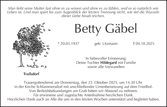 Anzeige von Betty Gäbel von MGO