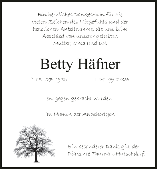 Anzeige von Betty Häfner von MGO