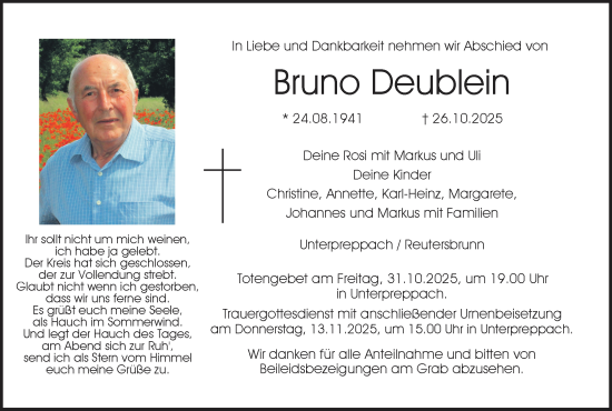 Anzeige von Bruno Deublein von MGO
