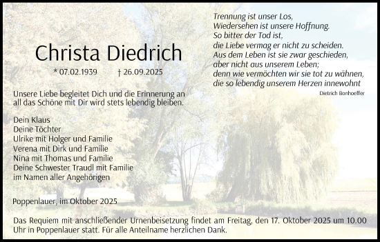 Anzeige von Christa Diedrich von MGO