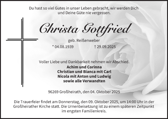 Anzeige von Christa Gottfried von MGO