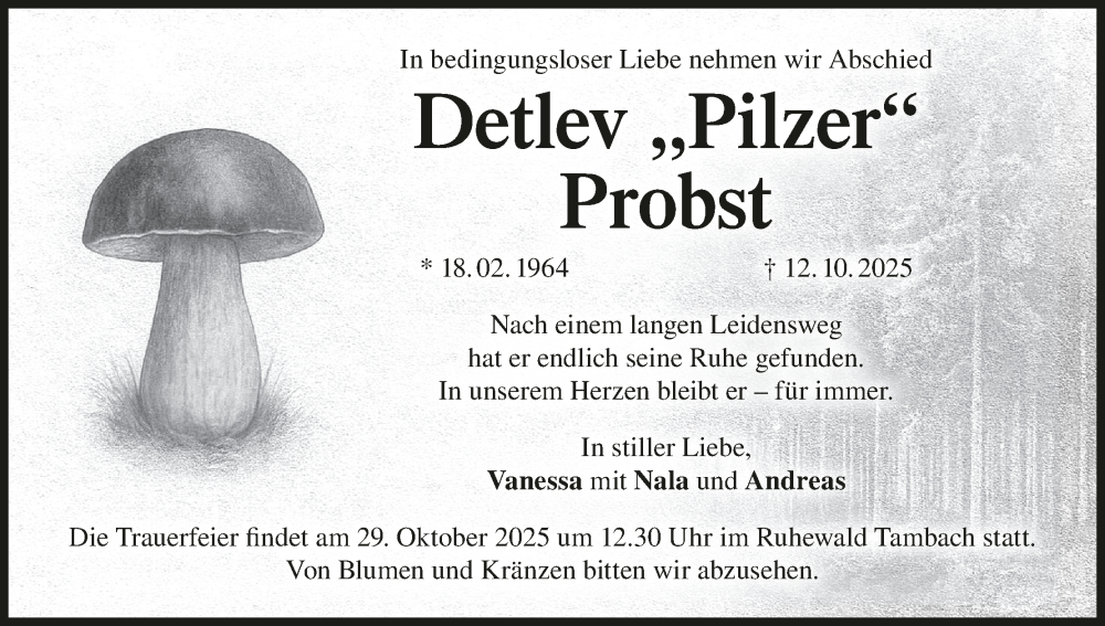  Traueranzeige für Detlev Probst vom 18.10.2025 aus MGO