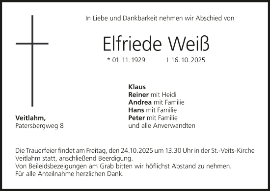 Anzeige von Elfriede Weiß von MGO