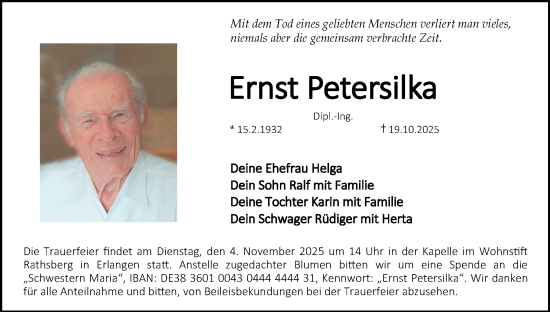 Anzeige von Ernst Petersilka von MGO