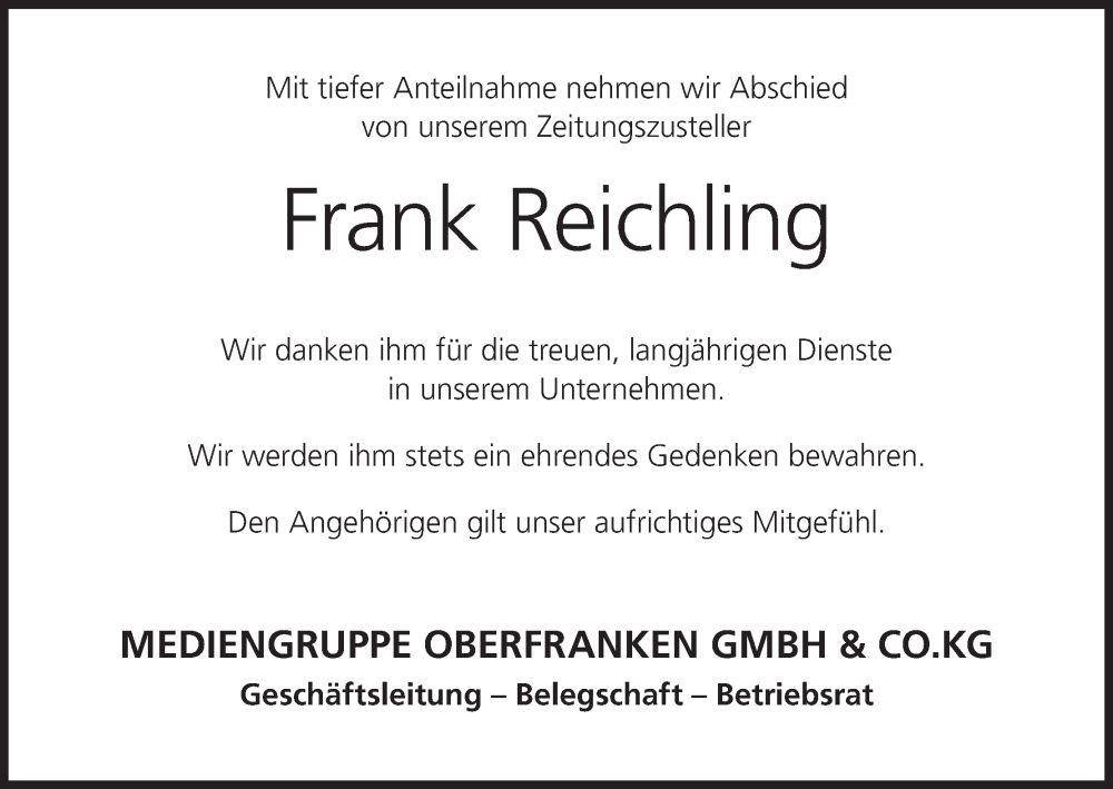  Traueranzeige für Frank Reichling vom 11.10.2025 aus MGO
