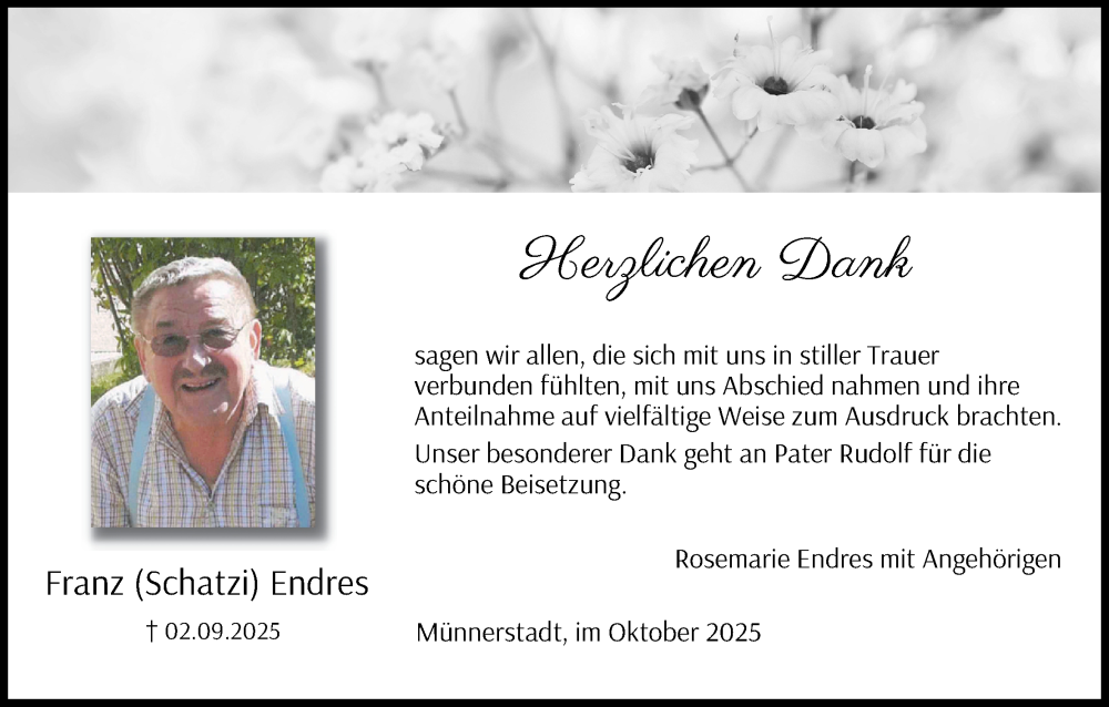  Traueranzeige für Franz Endres vom 04.10.2025 aus MGO