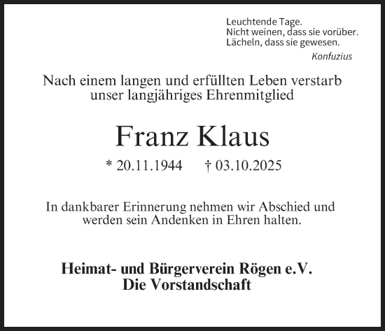 Anzeige von Franz Klaus von MGO