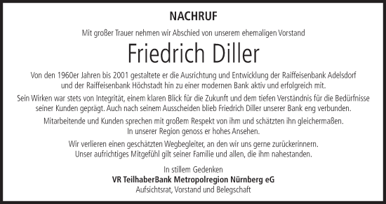 Anzeige von Friedrich Diller von MGO