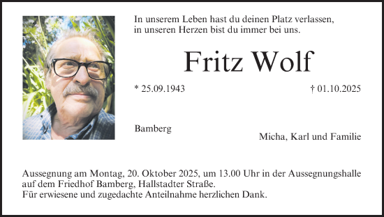 Anzeige von Fritz Wolf von MGO