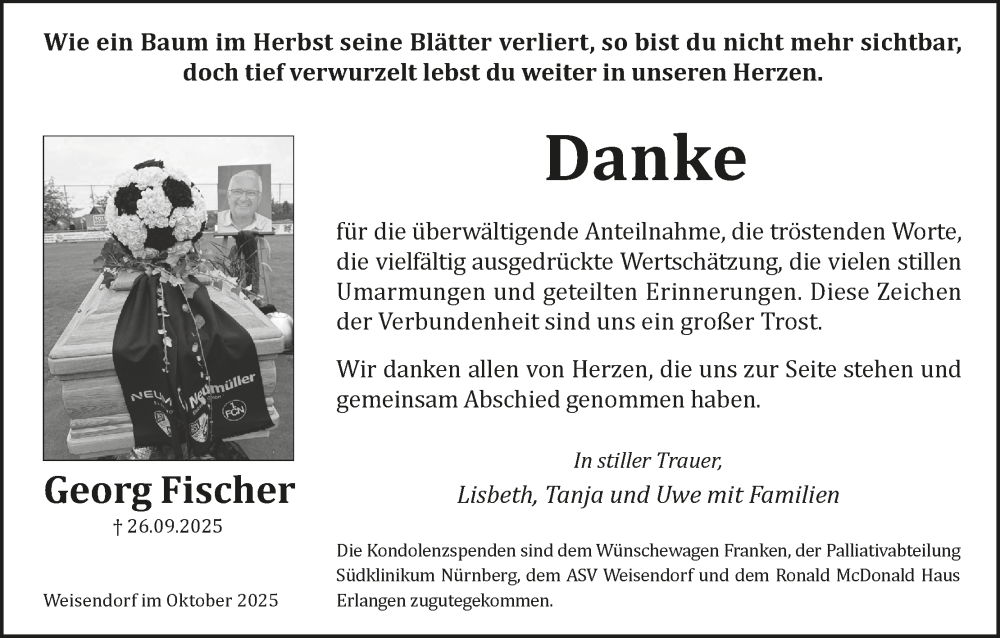  Traueranzeige für Georg Fischer vom 25.10.2025 aus MGO