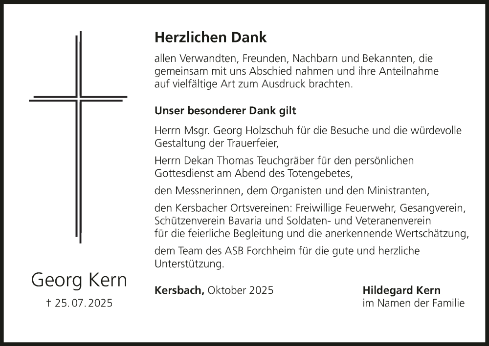  Traueranzeige für Georg Kern vom 10.10.2025 aus MGO