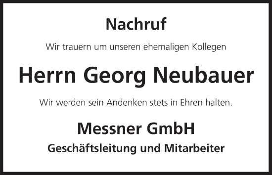 Anzeige von Georg Neubauer von MGO