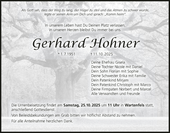 Anzeige von Gerhard Hohner von MGO