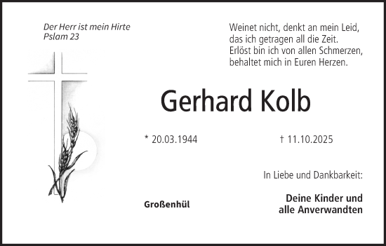 Anzeige von Gerhard Kolb von MGO