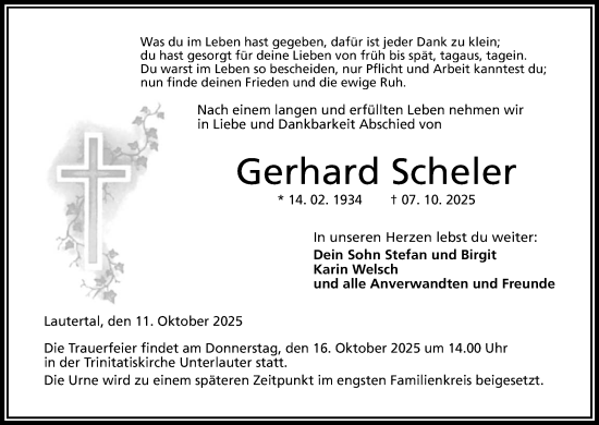 Anzeige von Gerhard Scheler von MGO