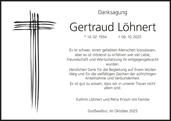 Anzeige von Gertraud Löhnert von MGO