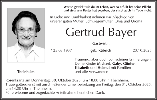 Anzeige von Gertrud Bayer von MGO