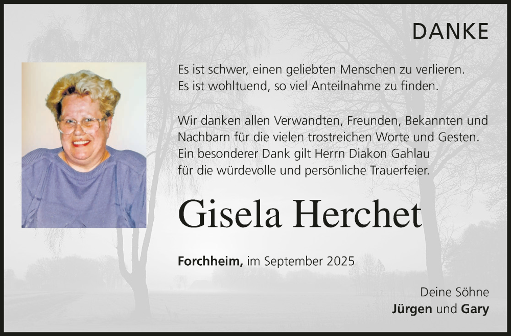  Traueranzeige für Gisela Herchet vom 04.10.2025 aus MGO