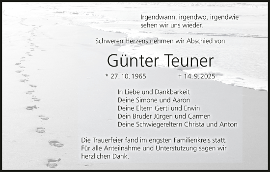 Anzeige von Günter Teuner von MGO