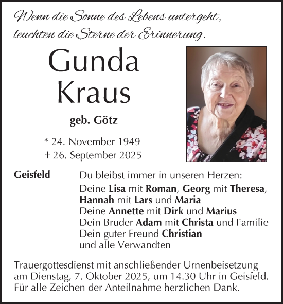 Anzeige von Gunda Kraus von MGO