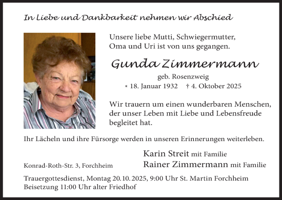 Anzeige von Gunda Zimmermann von MGO
