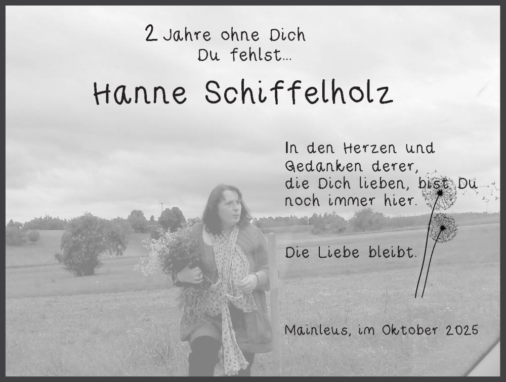 Traueranzeige für Hanne Schiffelholz vom 23.10.2025 aus MGO