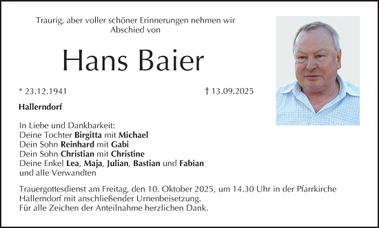 Anzeige von Hans Baier von MGO